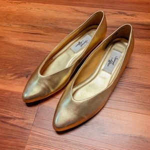 Vintage 80s Gold Party Pointed Toe Pump Flats